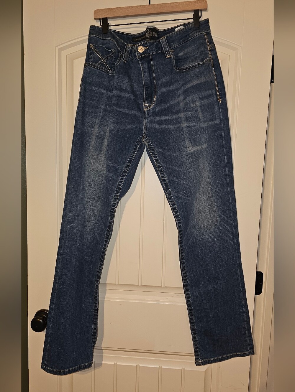 Seeded & Sewn Men's Straight-Leg Jeans in Dark Blue Wash, Size 36x32